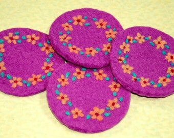 Gift Idea: A Set of 4 Needle Felted Coasters (Floral)