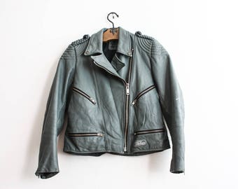 RESERVED____Gray Biker Jacket 80s Motorcycle Leather Jacket Silver Moto Outerwear Fall Season Punk Grunge Veste De Motard Cuir