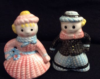 Vintage Girl and Boy Snowmen Salt and Pepper
