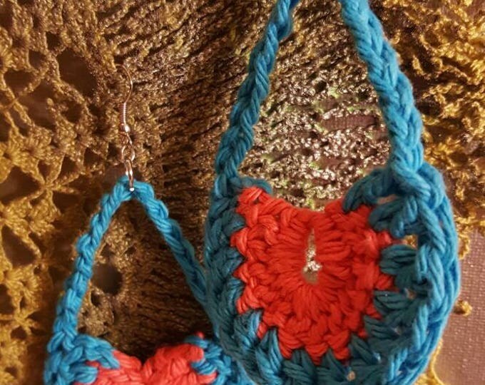 Crochet Swing Earrings Fiesta Cultural Handmade 3 inch Drop