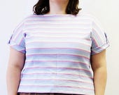 CLEARANCE - FINAL SALE - Plus Size - Vintage Pastel Stripe Dolmen Sleeve Knit Blouse (Size 14/16)