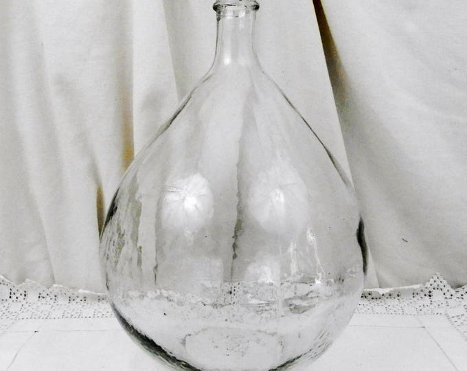Large Vintage French Clear Glass Demijohn / Carboy 15 L / 4 Gallons, French Country Farmhouse Decor, Huge Round Bottle from France