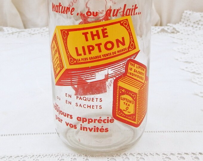 Vintage 1950s French Milk Bottle from a Dairy near Le Mans Advertising Lipton Tea in Orange and Red 1 L, 1960 Retro Kitchen, Cow And Yogurt Vintage 1950s French Milk Bottle from a Dairy near Le Mans Advertising Lipton Tea in Orange and Red 1 L, 1960 Retro Kitchen, Cow And Yogurt
