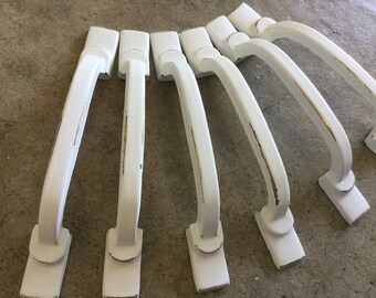 Distressed White Drawer Pulls 3 Inches at Center 4.5 Inches Total Length