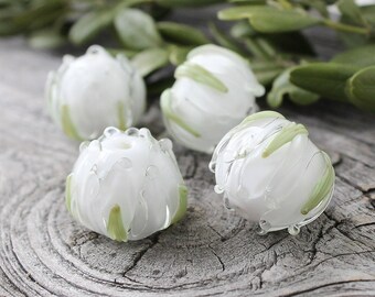 Handmade Lampwork Beads, Glass Beads, 1 pc White and Transparent Flower Lampwork Bead, Floral Lampwork, Lampwork Flower, Glass Flower