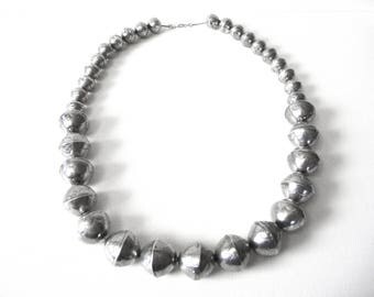 Long Vintage Sterling Silver Hand Stamped Graduated Bead Necklace 31 1/4”