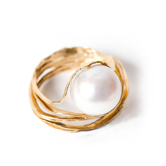 PEARL ENGAGEMENT RING Oyster ring Pearl engagement ring
