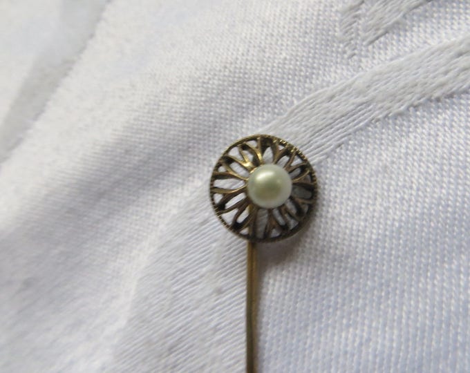 Vintage Pearl Stick Pin, Pearl Filigree Lapel Pin, Vintage Hat Pin