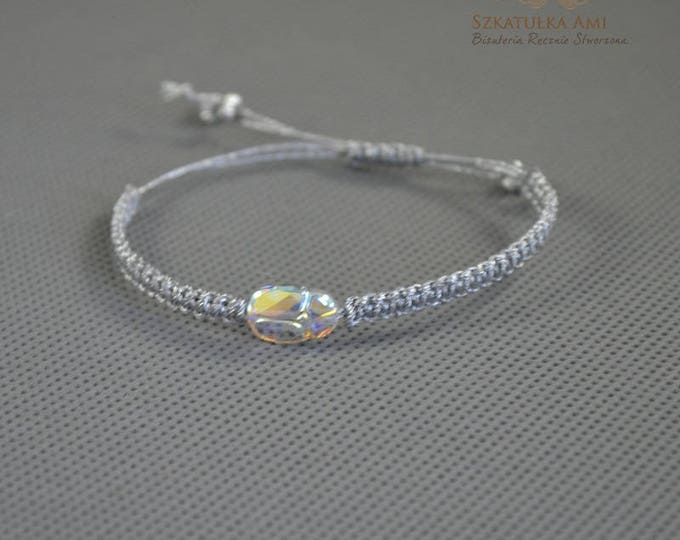 Aurore Boreale v.2. Swarovsky Scarab Bracelet Crystal Bracelet Friendship Bracelets Woven bracelet Silver Metallic twine minimalist thread