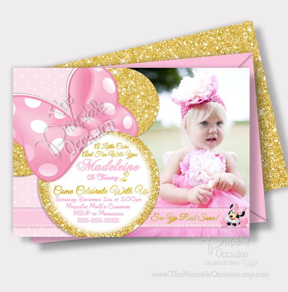 Pink And Gold Minnie Mouse Invitations 2