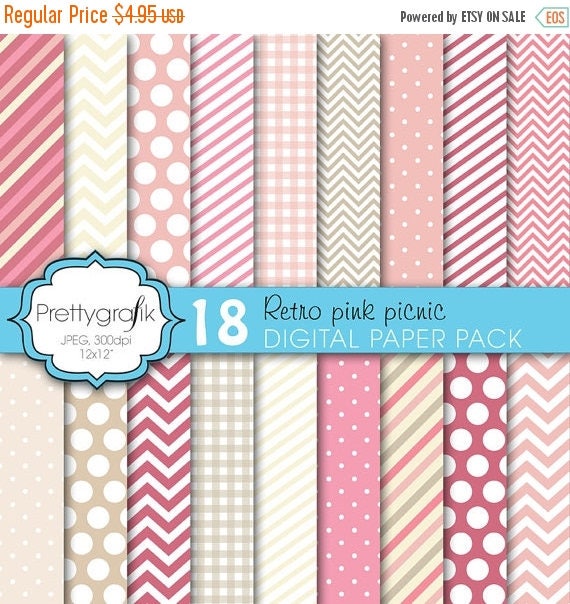 80% OFF SALE 18 bright colors digital paper, commercial use, scrapbook papers, background chevron, gingham, stripes - PS619 Il_570xn