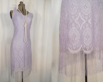 Vintage 1990s Flapper Dress / 90s 20s Dress / Lavender Purple Lace Flapper Costume
