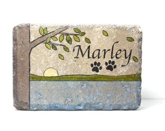 Pet Memorial Stone. 6x9 CUSTOM Burial Marker. Tumbled (Concrete) Paver Stone. Outdoor or Indoor Dog or Cat Memorial Stone. Pet Marker