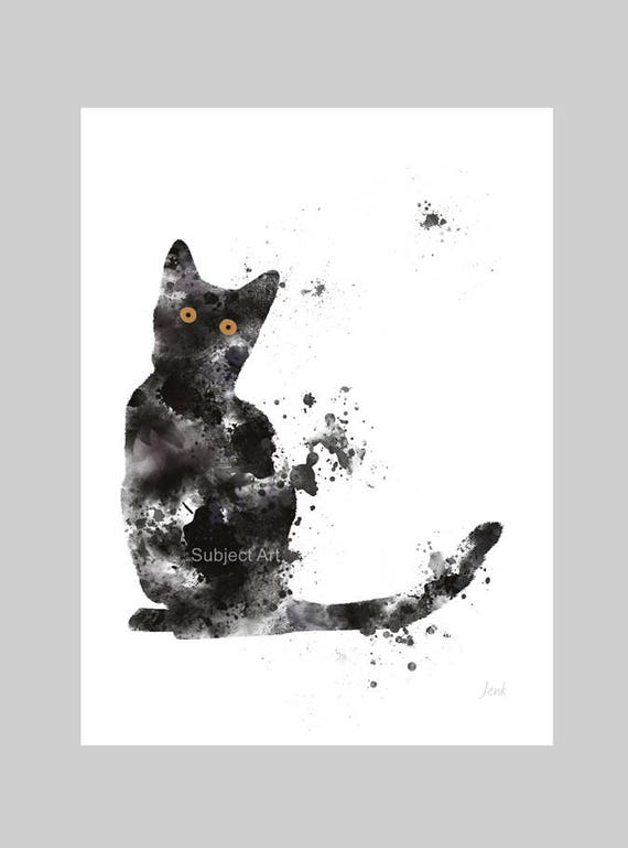 Black Cat ART PRINT Illustration Home Decor Wall Art