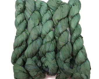 New! Recycled Sari Silk Ribbon, 100g skeins , Ivy