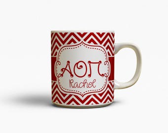 Alpha Omicron Pi merchandise , Monogram coffee mug, Cardinal chevron, A O Pi sorority mug, Little Bid day gift, Big sister initiation (1089)