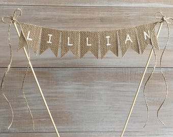 Custom NAME Burlap Cake Banner. Name Birthday Cake Banner.