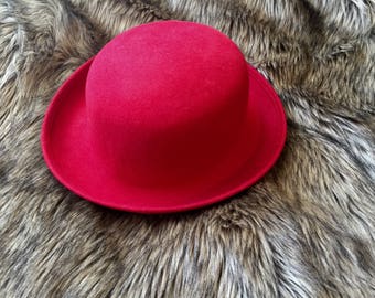 Vintage Red Wool Bowler Hat