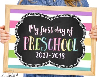 PreSchool Sign Printable, First Day of PreSchool Sign, First Day Photo Prop, Chalkboard Preschool Sign, 1st Day of Preschool, 2017-2018