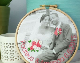 Second Cotton Anniversary gift, personalised photo embroidery, anniversary gift, wedding gift
