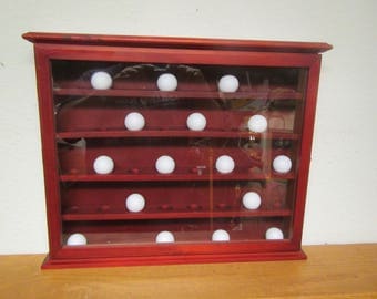 Wood GOLF BALL Display Shelf With Glass Door, Golfball Rack, Curio shelf, Shadow Box, Display Case , holds 40 golf balls