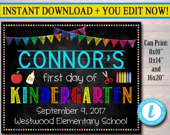 EDITABLE Back to School Photo Prop, Kindergarten Chalkboard Poster, Personalized School Chalkboard Prop, First Day of School Chalkboard Sign