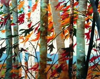 Aspen Tree Painting Birch Tree abstract Painting on Art board, Made to Order, Autumn Birch Forest, Forest Painting Wall Art by Susie Tiborcz