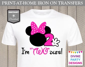 INSTANT DOWNLOAD Print at Home Hot Pink Mouse I'm Twodles Printable Iron On Transfer / T-shirt / 2nd Two Birthday / Item #2335