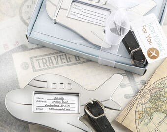Airplane Luggage Tag - Airplane Shaped Luggage Tags - Travel Favors Destination Wedding - Wedding Favors (4795)