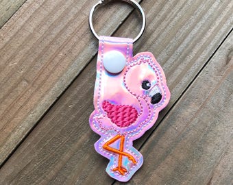 Flamingo Keychain, Flamingo Key chain, Cute Flamingo Zipper Pull, Flamingo Bag Tag, Pink, Beach Keychain