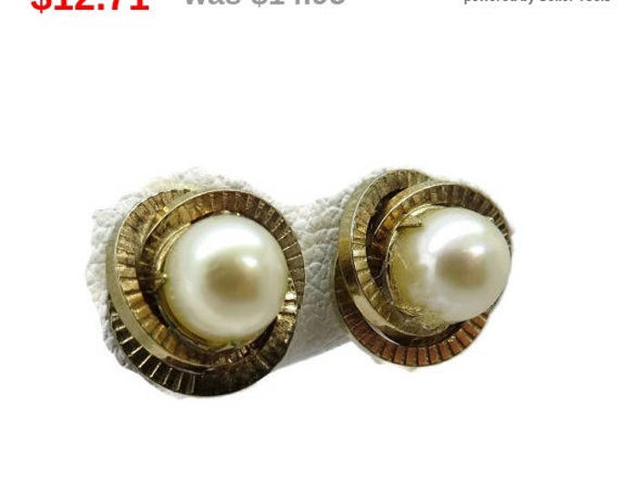 A&Z Faux Pearl Gold Filled Earrings, Vintage Screw Back Earrings