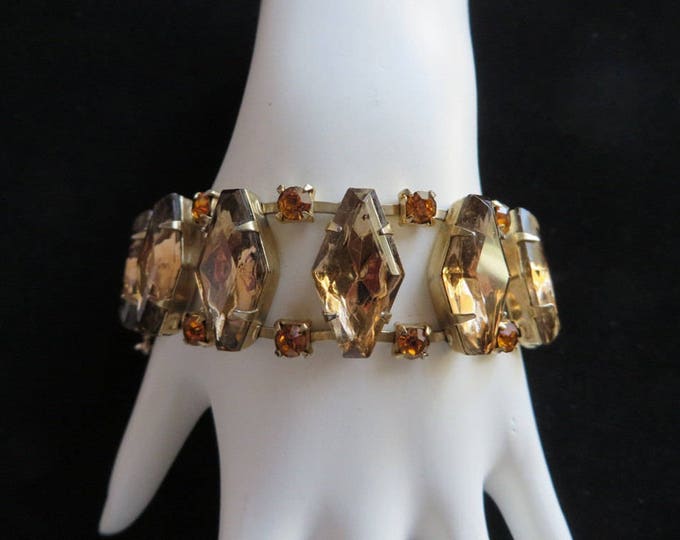 Juliana D&E Rhinestone Bracelet, Vintage Goldtone Link Bracelet, Topaz and Orange Rhinestone Bracelet, Bridal Jewelry, FREE SHIPPING