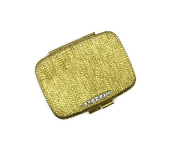 Vintage Compact - Gold Tone Rhinestone Compact, Rectangular Makeup Mirrored Powder Compact
