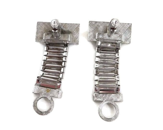 French Onyx Cufflinks, Vintage Wraparound Cuff Links, Mid Century Silver Tone Suit Accessory, Men's Gift