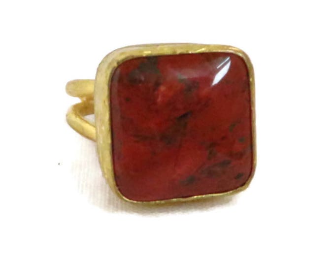 Red Turquoise Ring, Vintage Gold Plated Sterling Silver Red Gemstone Ring, Size 8, Gift Box, Perfect Gift