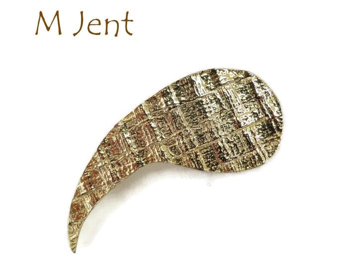 Vintage M Jent Brooch - Modernist Gold Tone Pin, Gift idea, Gift Box