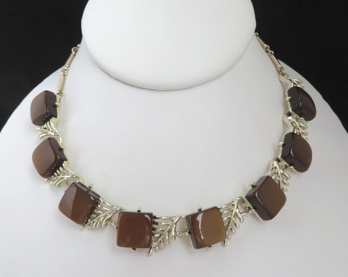 Vintage CORO Chocolate Moonglow Necklace, Gold Tone Mid-Century Choker