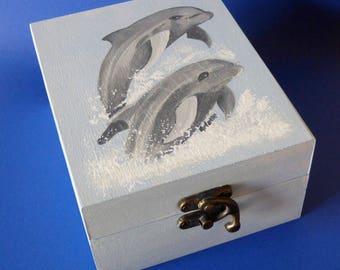 Dolphin art Personalized box wood keepsake box Gifts for dolphin lover Wood memory box Blue dolphin box Gift for friends Animal wood box