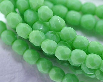 Spring Green 4mm Fire polished Opaque Faceted Round Firepolish Czech Glass Beads x 50
