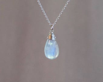 Rainbow Moonstone Necklace - June Birthstone - Sterling Silver
