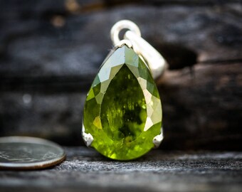 Peridot Pendant - Large Peridot Neckace - Peridot and Sterling Silver Pendant - August Birthstone - Natural Peridot - Peridot jewelry