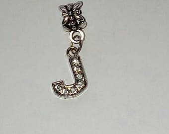 Pendant 1 X Letter J silver and rhinestone