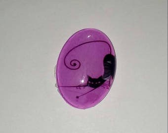 X 1 black cat glass oval Cabochon