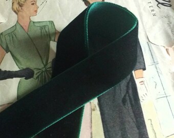Dark Green Velvet Ribbon for Bows, Floral, and Millinery 1" inch
