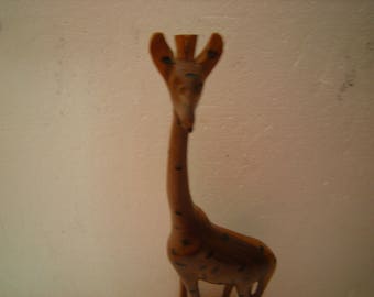 vtge giraffe-wood giraffe-handcrafted in kenya-giraffe statuette-shelf decor-safari souvenir-display-child room-