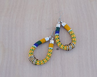 Kente Fabric Hoop Earrings, African Fabric Earrings, African Jewellery, Statement Earrings, Bijoux Africains