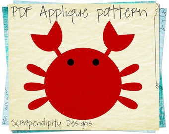 Crab Applique Template - Ocean Applique Pattern Quilt / Fabric Applique / Crab Shirt Applique / Kids Boys Clothing / Crab Iron on AP123-D