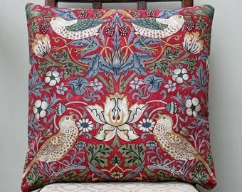 William Morris Strawberry Thief Crimson Cushion Cover 16" x 16" - Sanderson Fabric