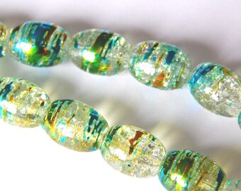 20 transparent white olives with reflections glass Crackle beads 11x8mm