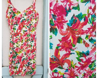 1990s Mini Sundress Rayon Floral Babydoll Dress Size X Small // Small